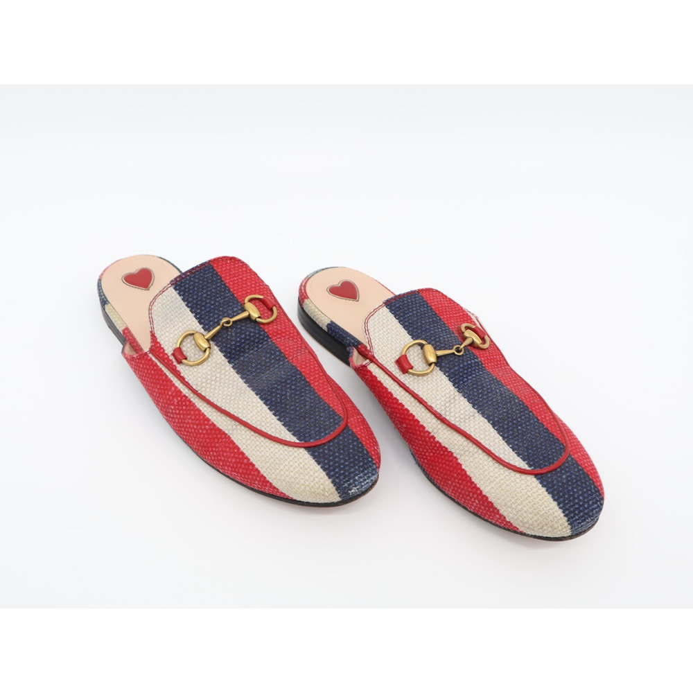 Gucci Women's Tri Color Stripe Canvas Princeton Horsebit Mules Sz 36 US 6